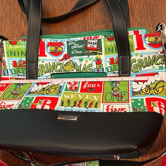 NWOT Handmade Grinchmas Themed Satchel Bag -Green, Red & trimmed in Black. - Picture 8 of 13